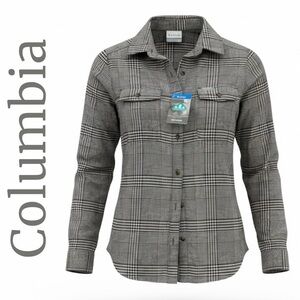NWT Columbia Pine Street Stretch Flannel Black and White Plaid Shirt XS Gorpcore